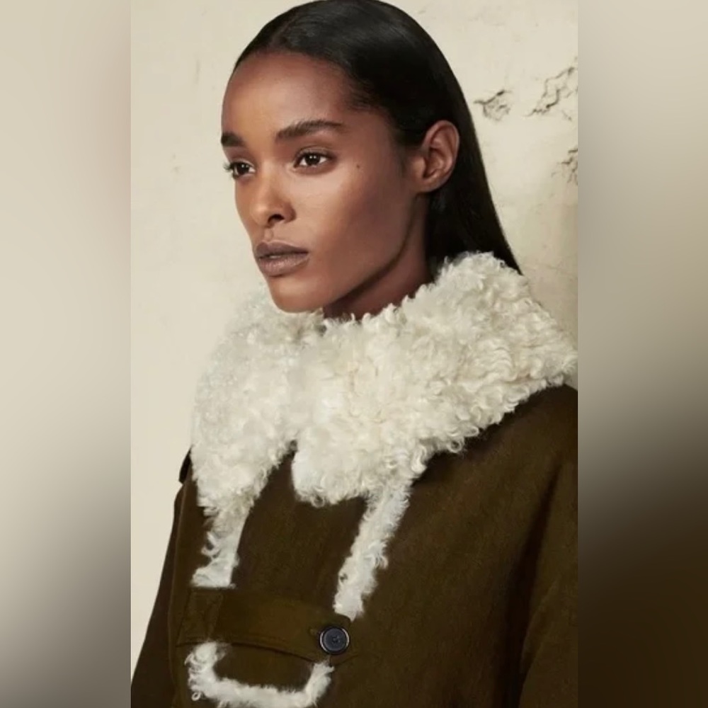 Zara SPRLS Collection khaki Wool Mix Shearling Jacket - Picture 4 of 16